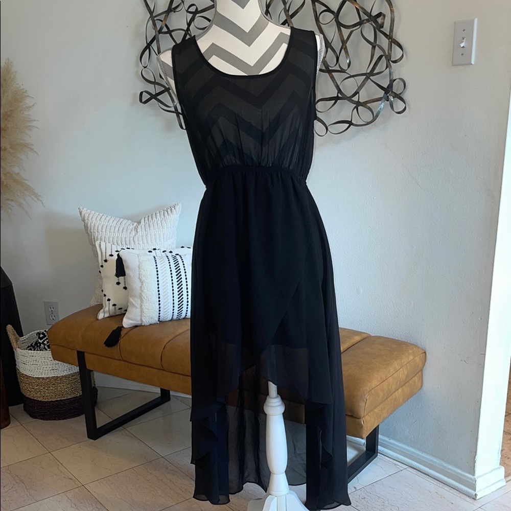 San Souci Women's Black Sleeveless Hi Low Dress Mesh Layered Size Medium
